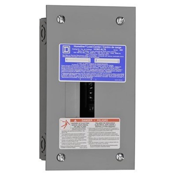 Square D Load Center, HOM, 2 Spaces, 70A, 120/240V, Main Lug, 1 Phase HOM24L70FCP